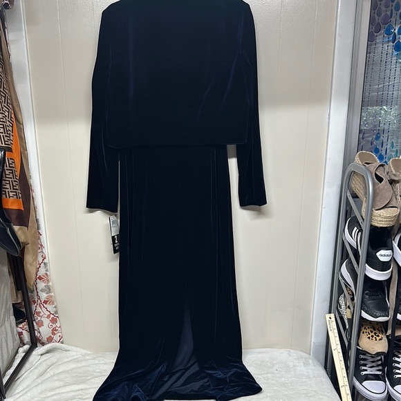 Adrianna Papell Royal Blue Square Neck Long Sleeve Gown with Jacket - Picture 15 of 15